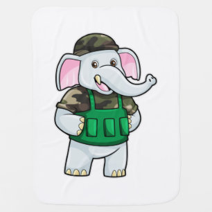 Elephant as Soldier with Uniform & Helmet Baby Blanket