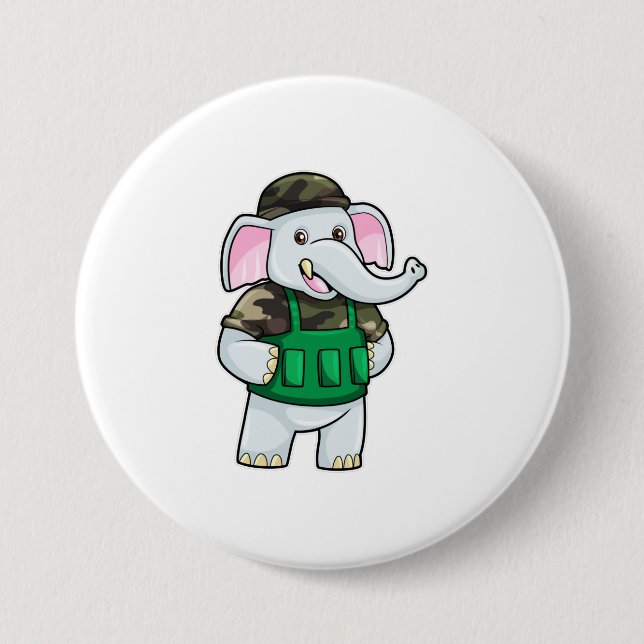 Elephant as Soldier with Uniform & Helmet Button (Front)
