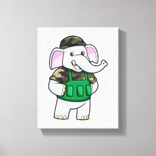 Elephant as Soldier with Uniform & Helmet Canvas Print