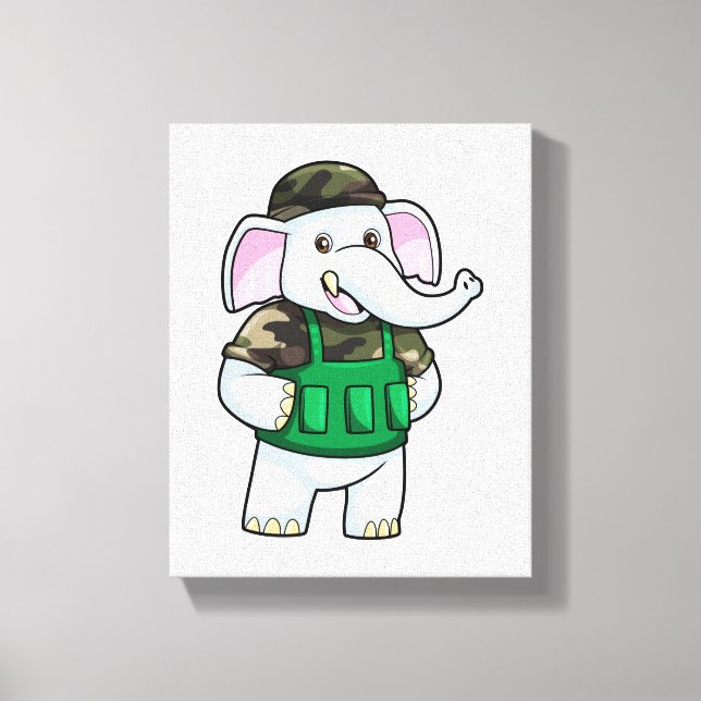 Elephant as Soldier with Uniform & Helmet Canvas Print (Front)