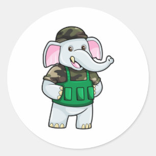 Elephant as Soldier with Uniform & Helmet Classic Round Sticker