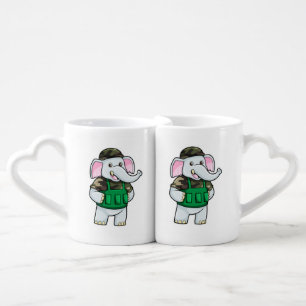 Elephant as Soldier with Uniform & Helmet Coffee Mug Set