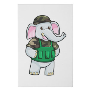 Elephant as Soldier with Uniform & Helmet Faux Canvas Print