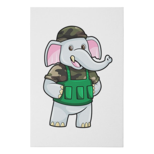 Elephant as Soldier with Uniform & Helmet Faux Canvas Print (Front)