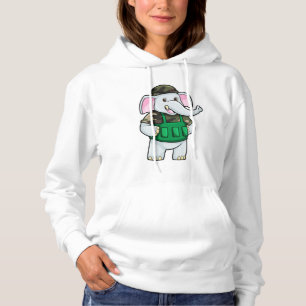 Elephant as Soldier with Uniform & Helmet Hoodie