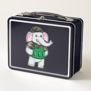 Elephant as Soldier with Uniform & Helmet Metal Lunch Box