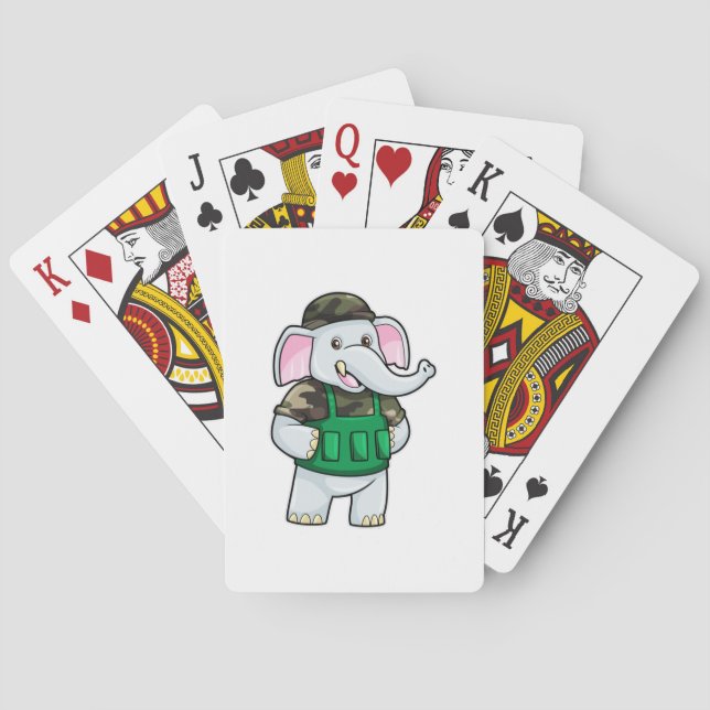 Elephant as Soldier with Uniform & Helmet Poker Cards (Back)