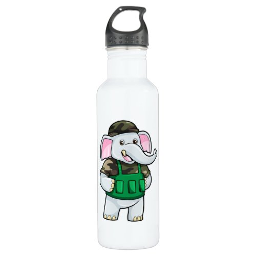 Elephant as Soldier with Uniform  Helmet Stainless Steel Water Bottle