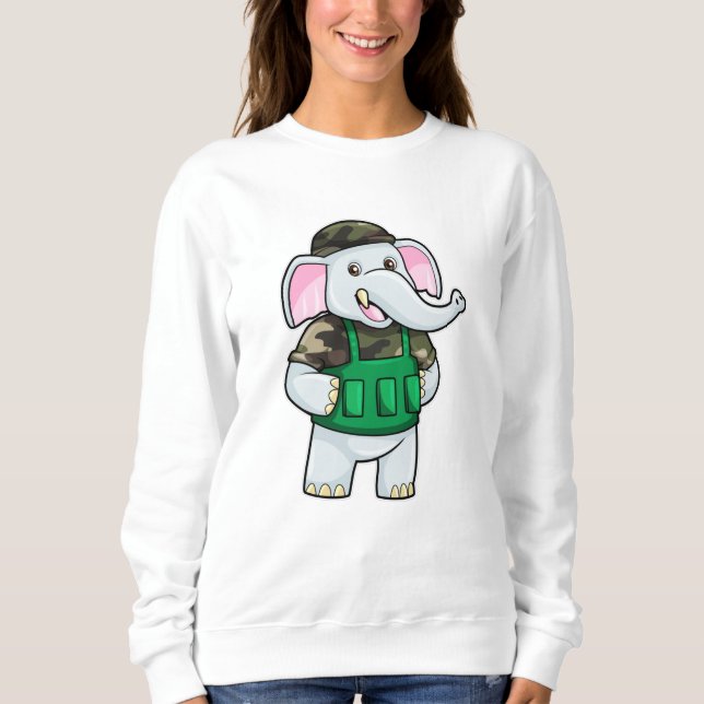 Elephant as Soldier with Uniform & Helmet Sweatshirt (Front)