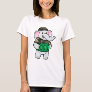 Elephant as Soldier with Uniform & Helmet T-Shirt