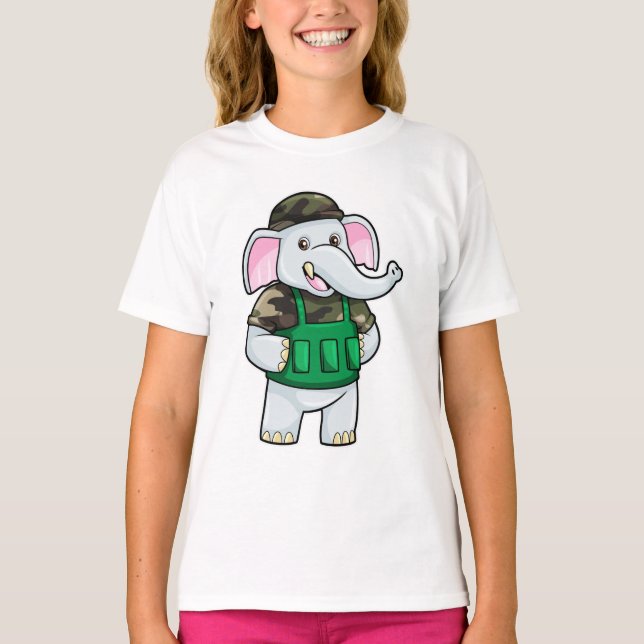 Elephant as Soldier with Uniform & Helmet T-Shirt (Front)