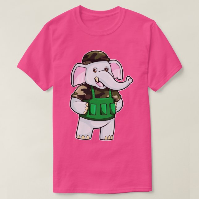 Elephant as Soldier with Uniform Helmet T-Shirt (Design Front)