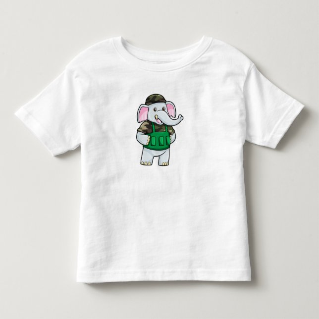Elephant as Soldier with Uniform & Helmet Toddler T-shirt (Front)