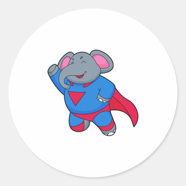 Elephant as Superhero Classic Round Sticker (Front)