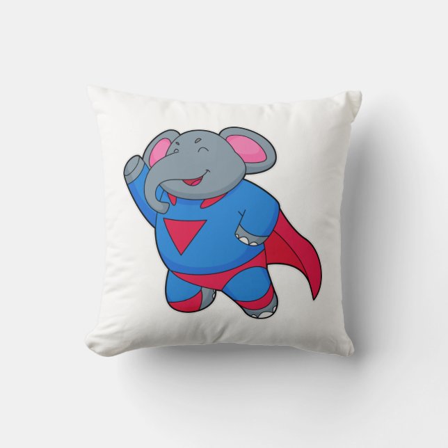 Elephant as Superhero Throw Pillow (Front)