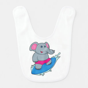 Elephant as Surfer with Surfboard Baby Bib