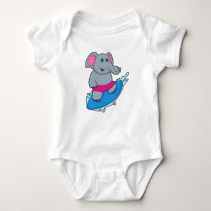 Elephant as Surfer with Surfboard Baby Bodysuit
