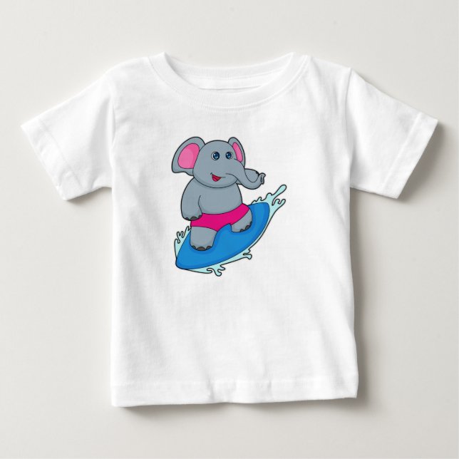 Elephant as Surfer with Surfboard Baby T-Shirt (Front)