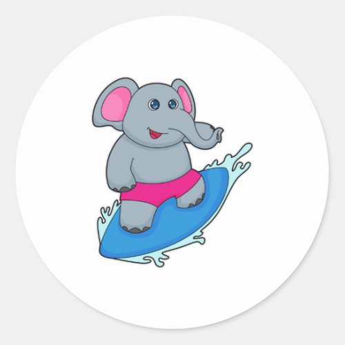 Elephant as Surfer with Surfboard Classic Round Sticker