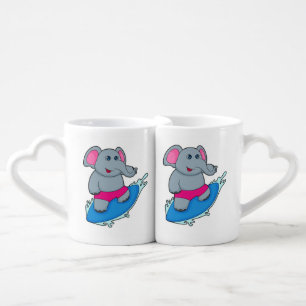 Elephant as Surfer with Surfboard Coffee Mug Set