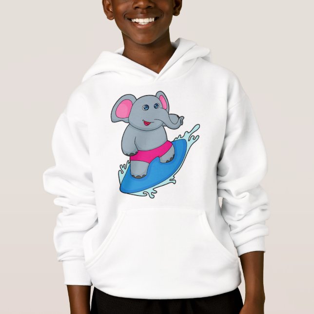 Elephant as Surfer with Surfboard Hoodie (Front)