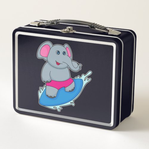 Elephant as Surfer with Surfboard Metal Lunch Box