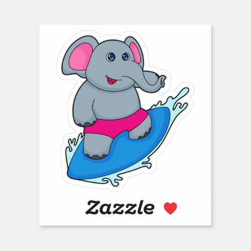 Elephant as Surfer with Surfboard Sticker
