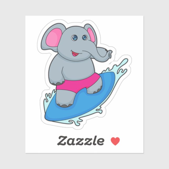 Elephant as Surfer with Surfboard Sticker (Sheet)