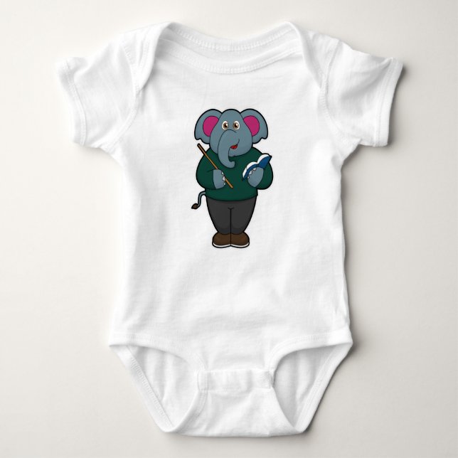 Elephant as Teacher with Book & Pointer Baby Bodysuit (Front)