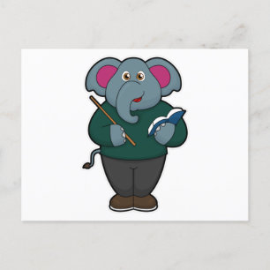 Elephant as Teacher with Book & Pointer Postcard