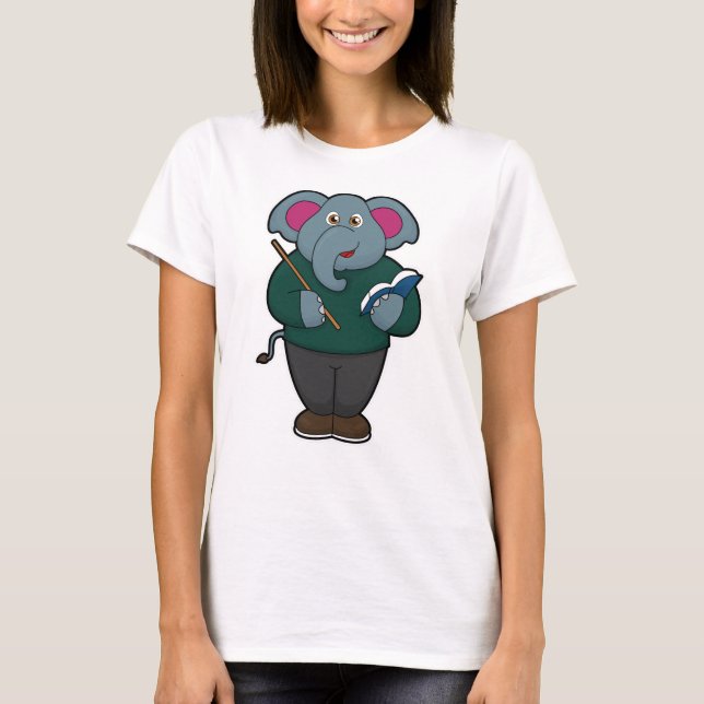 Elephant as Teacher with Book & Pointer T-Shirt (Front)