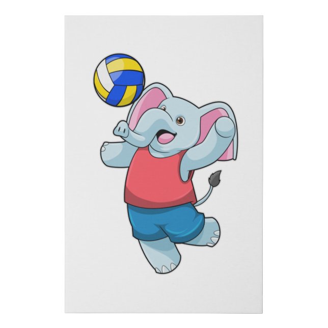 Elephant as Volleyball player with Volleyball Faux Canvas Print (Front)