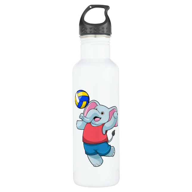 Elephant as Volleyball player with Volleyball Stainless Steel Water Bottle (Front)