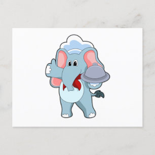 Elephant as Waiter with Platter Postcard