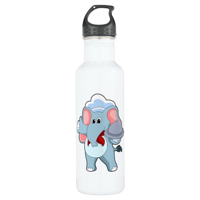 Elephant as Waiter with Platter Stainless Steel Water Bottle (Front)