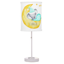 Elephant Asleep on the Moon Personalized Nursery Table Lamp