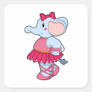 Elephant at Ballet with Skirt Square Sticker