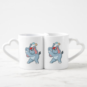 Elephant at Baseball Coffee Mug Set
