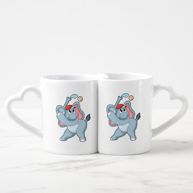Elephant at Baseball Coffee Mug Set (Front Nesting)