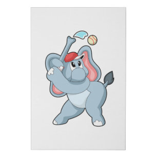 Elephant at Baseball Faux Canvas Print