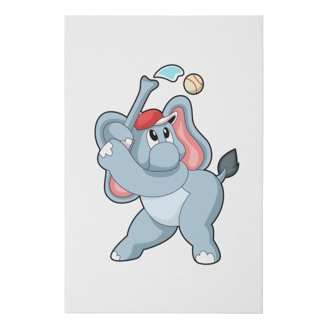 Elephant at Baseball Faux Canvas Print (Front)