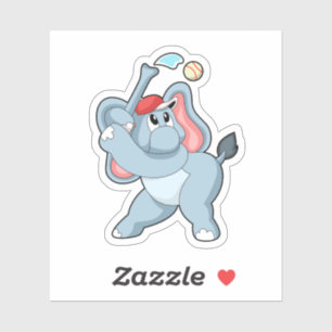 Elephant at Baseball Sticker