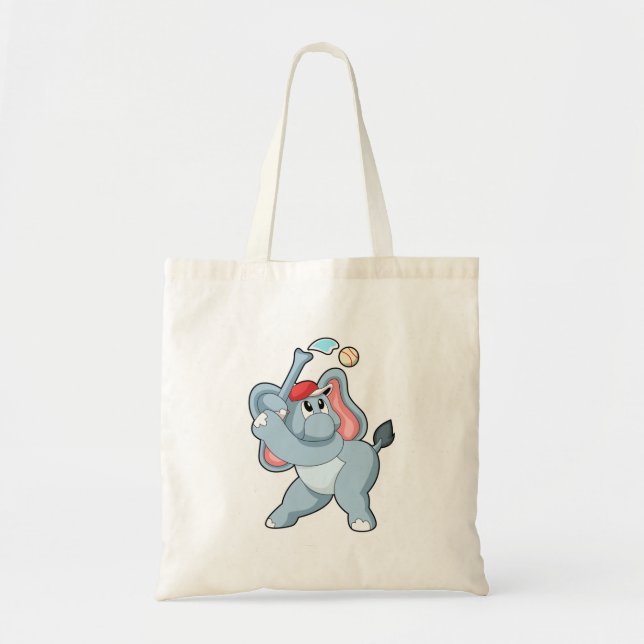 Elephant at Baseball Tote Bag (Front)