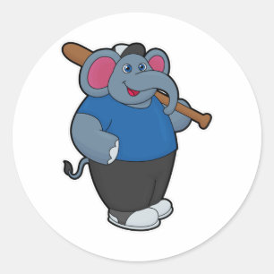Elephant at Baseball with Baseball bat Classic Round Sticker