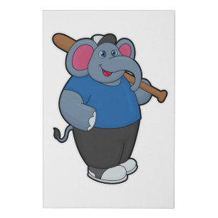 Elephant at Baseball with Baseball bat Faux Canvas Print