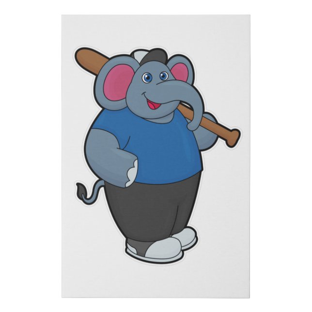 Elephant at Baseball with Baseball bat Faux Canvas Print (Front)