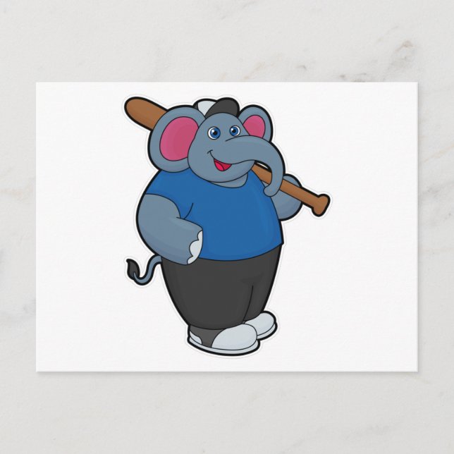 Elephant at Baseball with Baseball bat Postcard (Front)