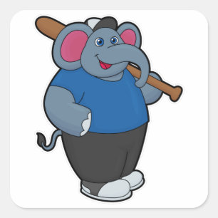 Elephant at Baseball with Baseball bat Square Sticker