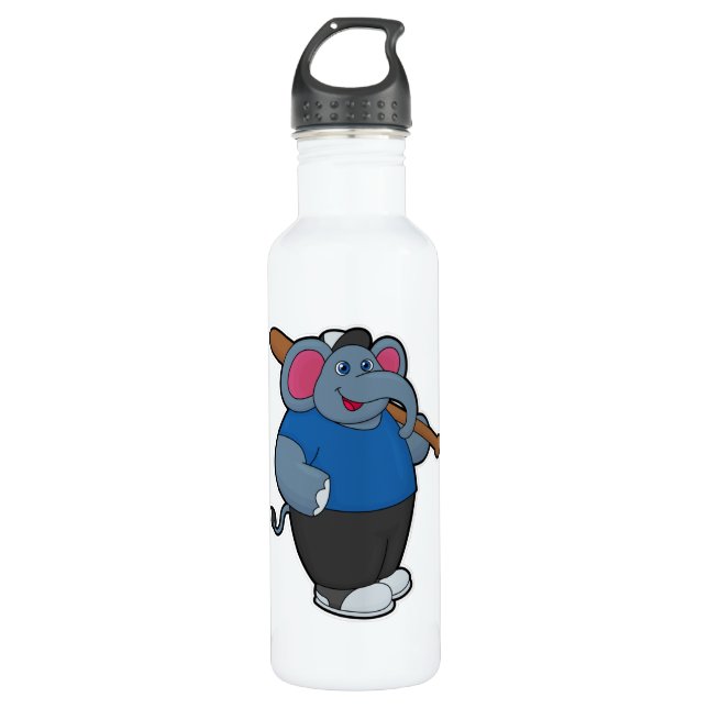 Elephant at Baseball with Baseball bat Stainless Steel Water Bottle (Front)