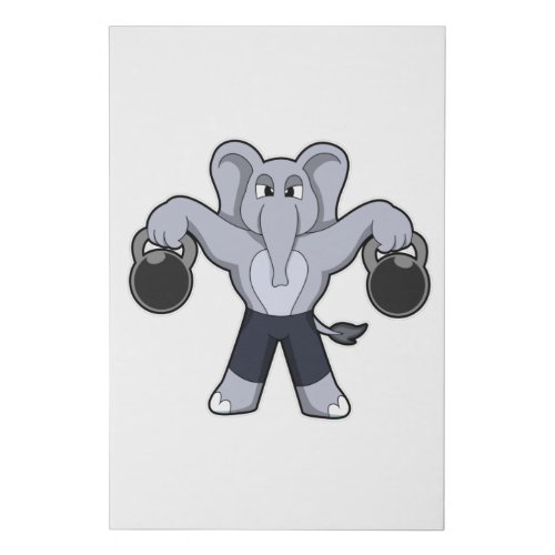 Elephant at Bodybuilding with Dumbbells Faux Canvas Print